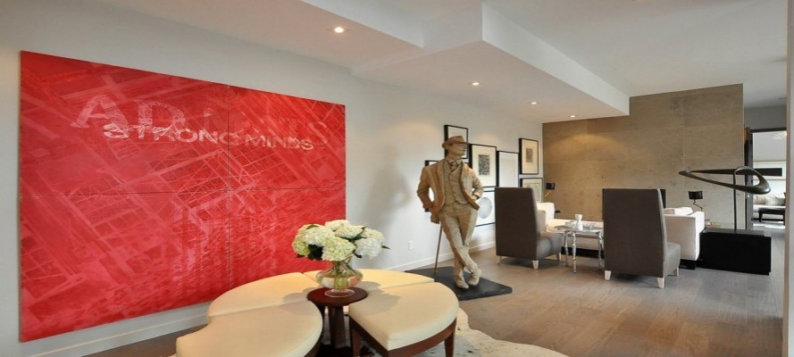 luxury living room with custom red painting